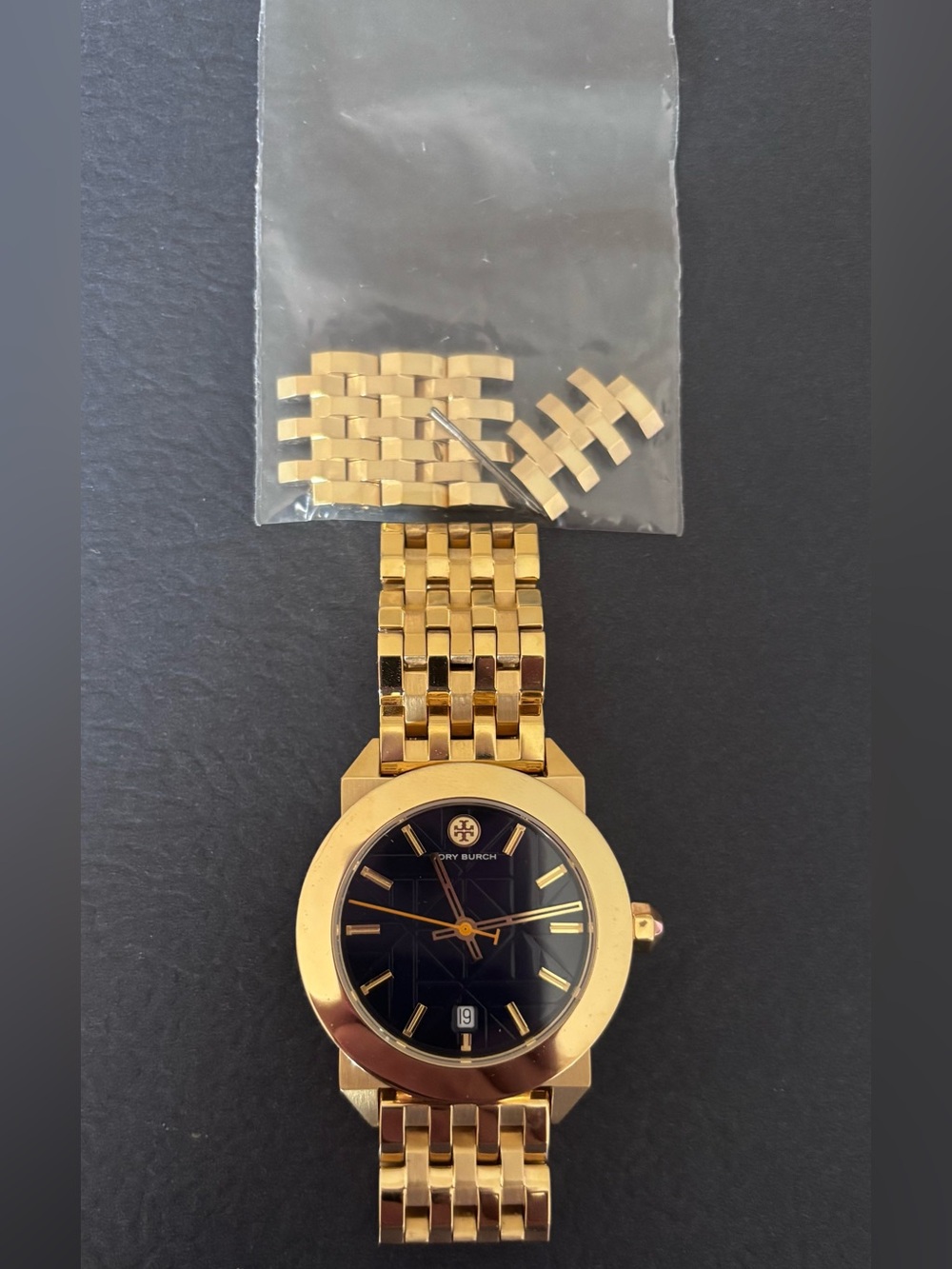 Tory Burch Gold and Black Round Bracelet Watch with Extra Links